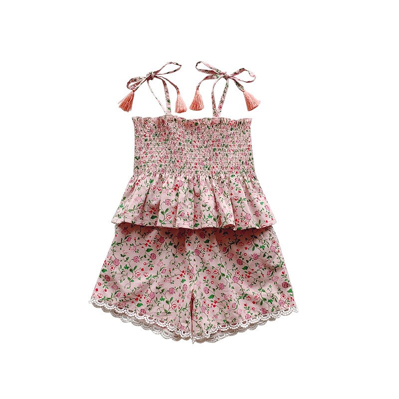 Sommar tjejer blommig 2 delar kostym topp+korta barnkläder: 3t