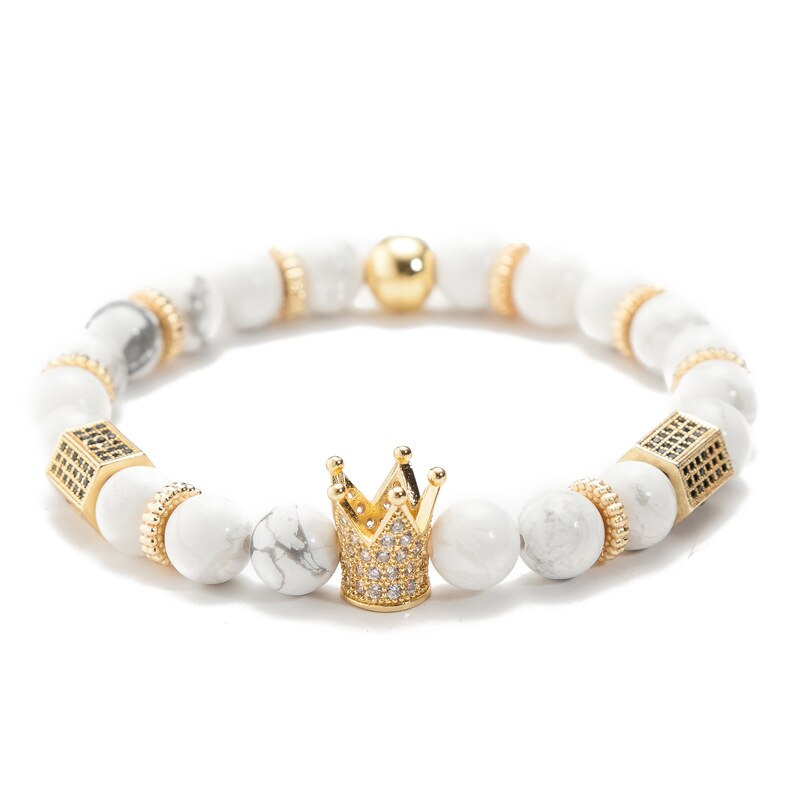 Crown Natuursteen Mannen En Vrouwen Bedelarmband Keizer Steen Micro-Ingelegd Koperen Armband Cubic Oxide Hao armband Faith: White turquoise