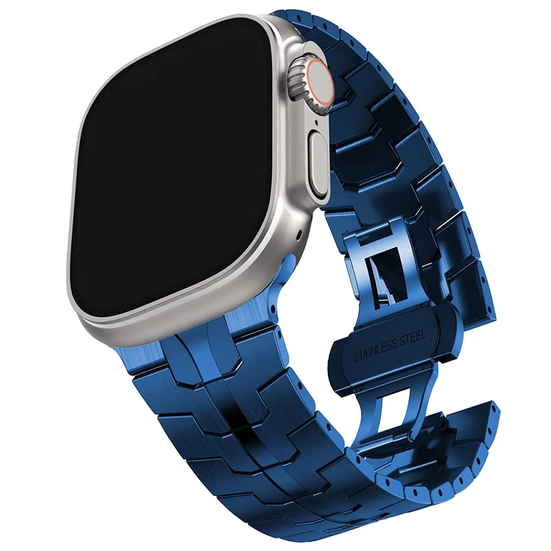 Correa de acero inoxidable para Apple Watch Ultra 2 49mm 7 8 9 45mm 44mm pulsera de eslabones de Metal para hombre IWatch Band 6 5 4 SE 3 42mm 41mm 40mm: Azul / 12 mm