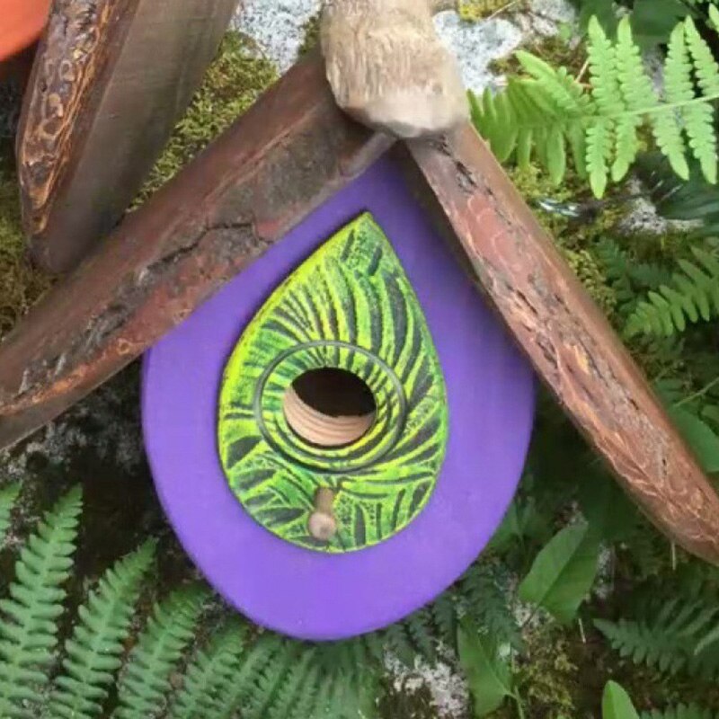 Hand Carved Wood Birdhouse Outdoor Hanging Birdhouse Ornament Garden Courtyard Terrace Hand Carved Wood Birdhouse XHC88: Light purple
