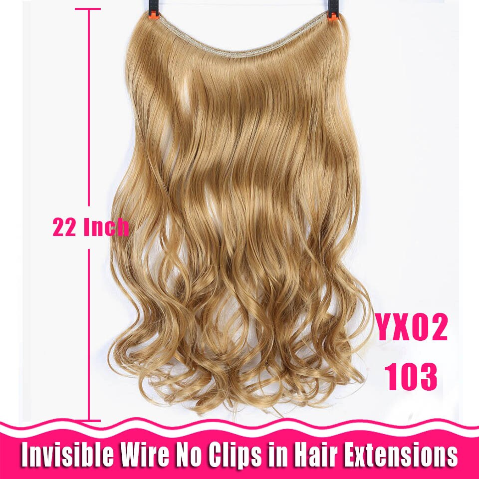 Lang krøllet/lige 24 tommer kvinder fish line hair extensions brun naturlig bølget lang høj temperatur fiber syntetisk hårstykke: Yx02-103