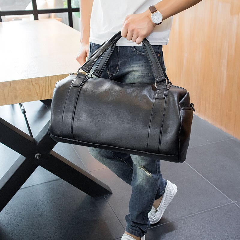 Mannen Mode Emmer Reistas Waterdicht Pu Lederen Bagage Tas Mannelijke Effen Zwarte Handtas Grote Schoudertas Casual Tote retro