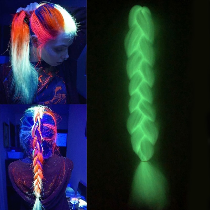 Extensiones de pelo de trenzado Jumbo brillante pelo sintético de colores para trenzas de pelo de kanekalon Msglamor de luz fluorescente trenzada africana