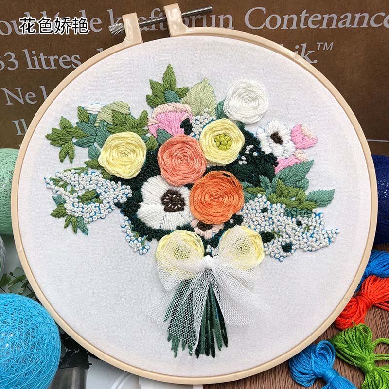 Holding Flowers Wedding Embroidery Kits Beginner Cross Stitch With Embroidery Hoops Embroidery Kits Ribbon Hand Craft Embroidery: 3