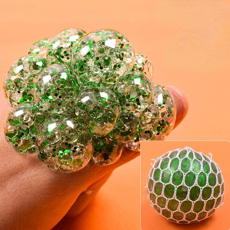 Stressavlastning presse drueballer avlaste trykkballer håndfidget leketøy regnbue nyskapende klemme ball mesh squishy baller: Grønn