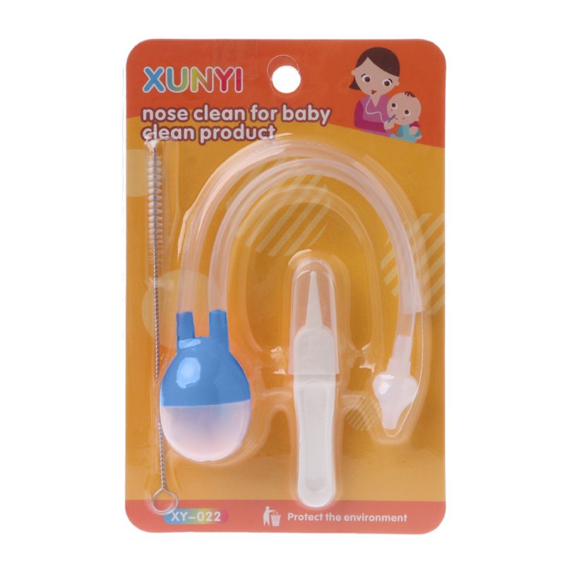 3pcs Baby Care Set Newborn Safety Nose Cleaner Kids Vacuum Suction Nasal Aspirator Set Infants Flu Protections Accessories 124D: Blue