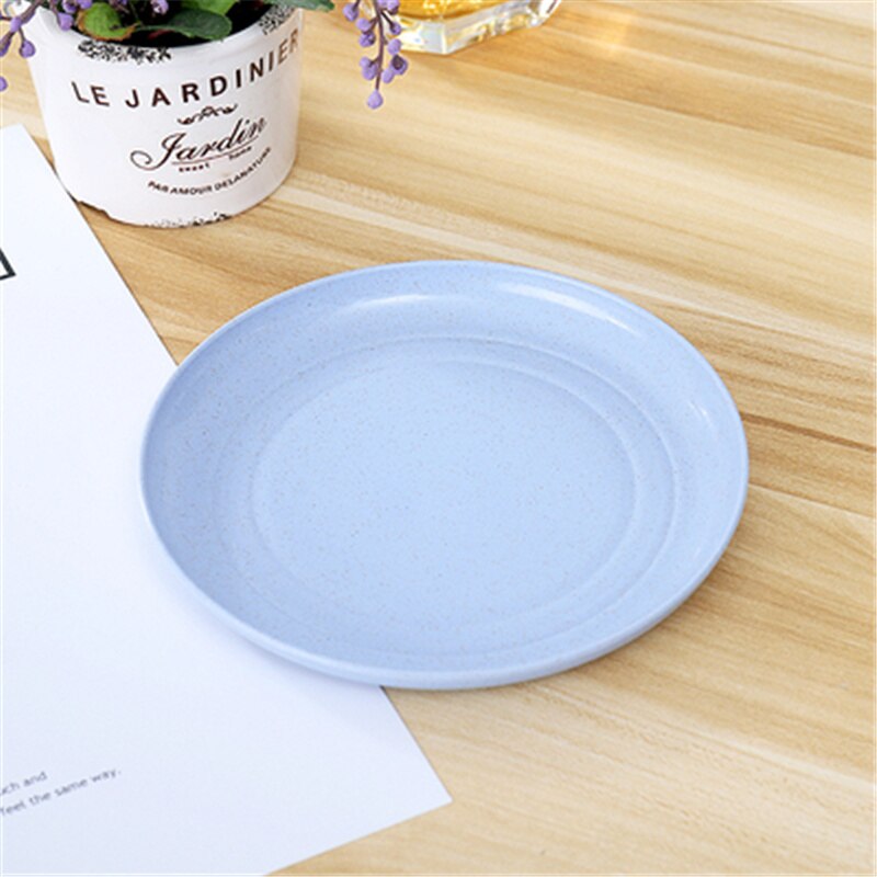 4pc Wheat Straw Plates Home Plate Set Bone Dish Dessert Plate Kitchen Accessories Tableware Plates Serving Dishes.75z: Blue
