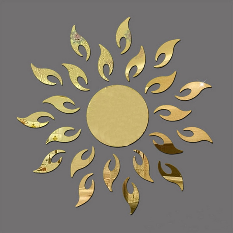 Solsikke spejl wallstickers diy sølv reflekterende klistermærke værelse dekoration aftagelig wall sticker hjem stue kunst indretning