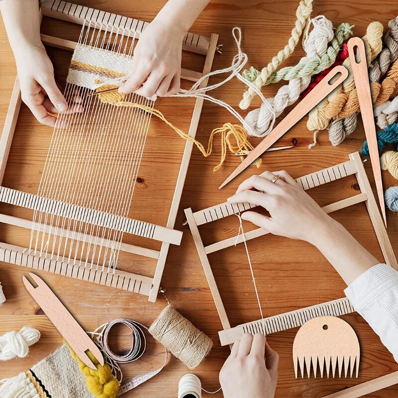 7 Pieces/Set Hand Weaving Loom Tools Set Wooden Knitting Tools Set Handmade Tapestry Making Tool DIY Handcraft Tools Set