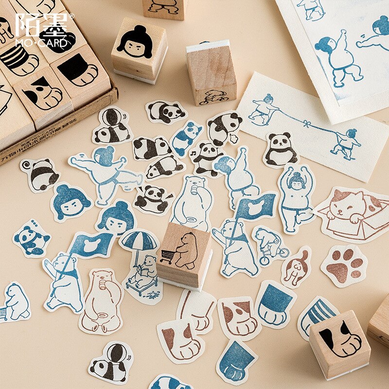 Vintage Kat Beer Panda Dier Leven Stempel Diy Houten Stempels Voor Scrapbooking Briefpapier Scrapbooking Standaard Stempel