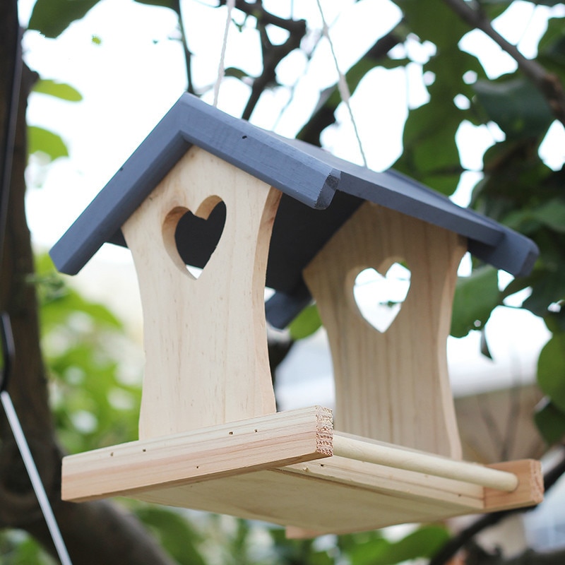 Voederhuisje van hout, hangend, vogelvoerbakje, regenbestendig, balkon, villa, huistype, vogelvoerdoos, tuindecoratie  mx10111141