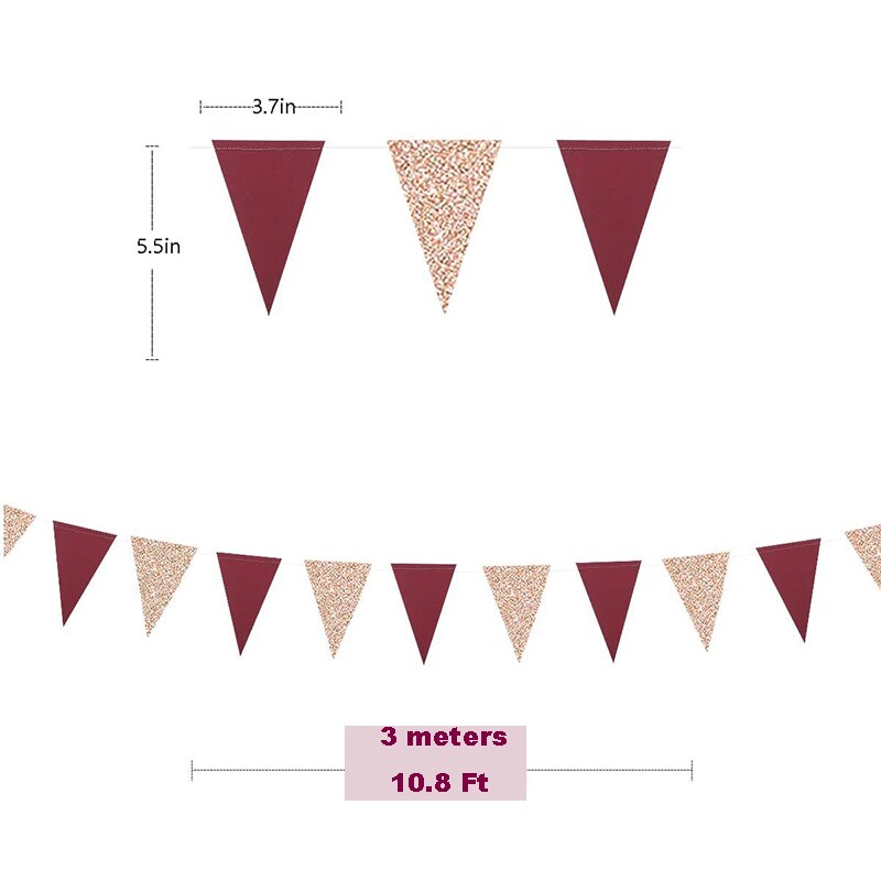 3M Rose Red Burgundy Paper Banner Glitter Paper Garlands Champagne Flag for Wedding Bridal Shower Bachelorette Party Decorations