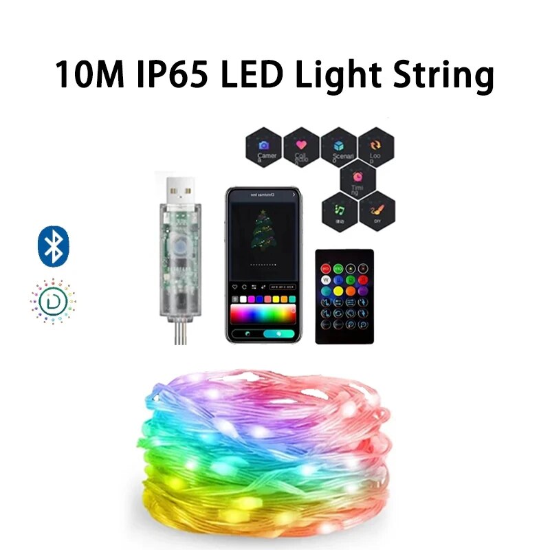 Kerstmis 10M lederen LED-lichtslinger Binnen Buiten DIY Festival Feestslinger Decor Ideale APP-bediening IP65 Koudbestendig