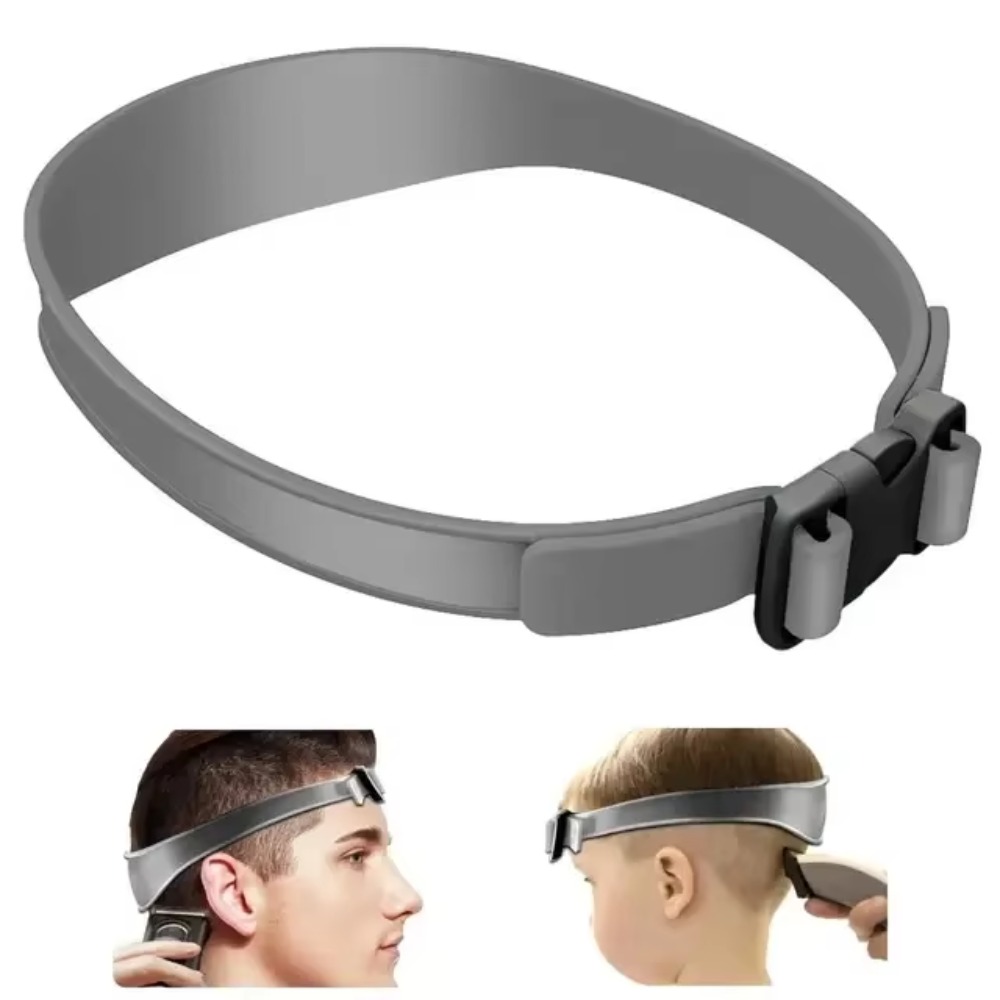 Modelo de barbear de decote e guia de corte de cabelo, faixa de corte de cabelo de silicone curvada ajustável para cortes de cabelo domésticos diy, zumbido, atarraxamento de desbotamento: CINZA