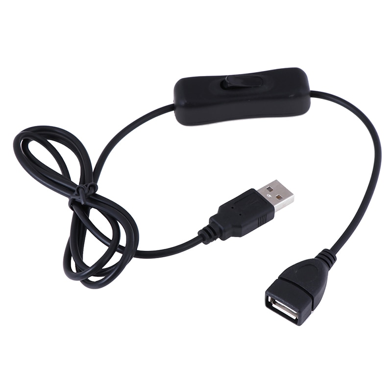 Kabel USB z Przełącznikiem ON/OFF - Mini-USB Męski na Żeński - 1m Czarny