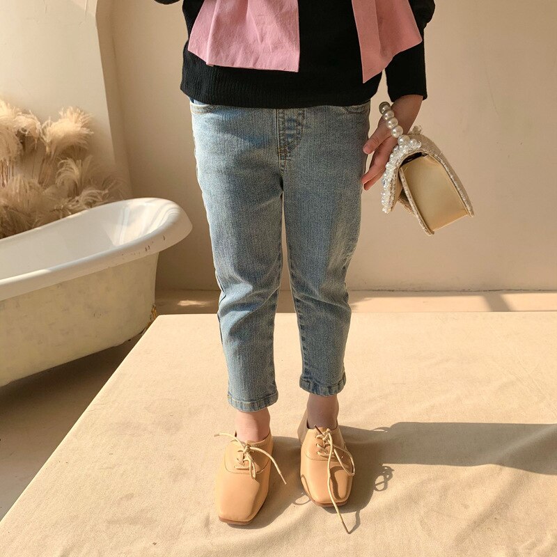2021 primavera nuovo stile coreano neonate pantaloni di Jeans tinta unita bambini Jeans Skinny pantaloni Casual per bambini All-match