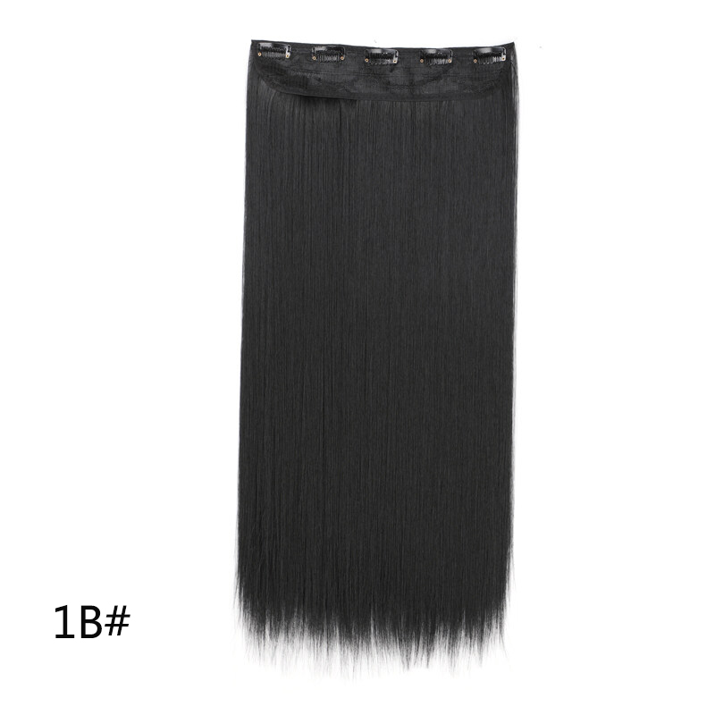 Extensiones de cabello invisibles de una pieza con 5 clips sintético, postizo largo y recto de 24 pulgadas resistente al calor para mujeres: 1B/30HL
