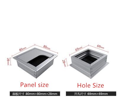 Aluminum Alloy Rectangular Desk Cable Grommets Wire Hole Cover Cable Outlet Port Surface Table Cable Hole Furniture Hardware: 80X80X28MM