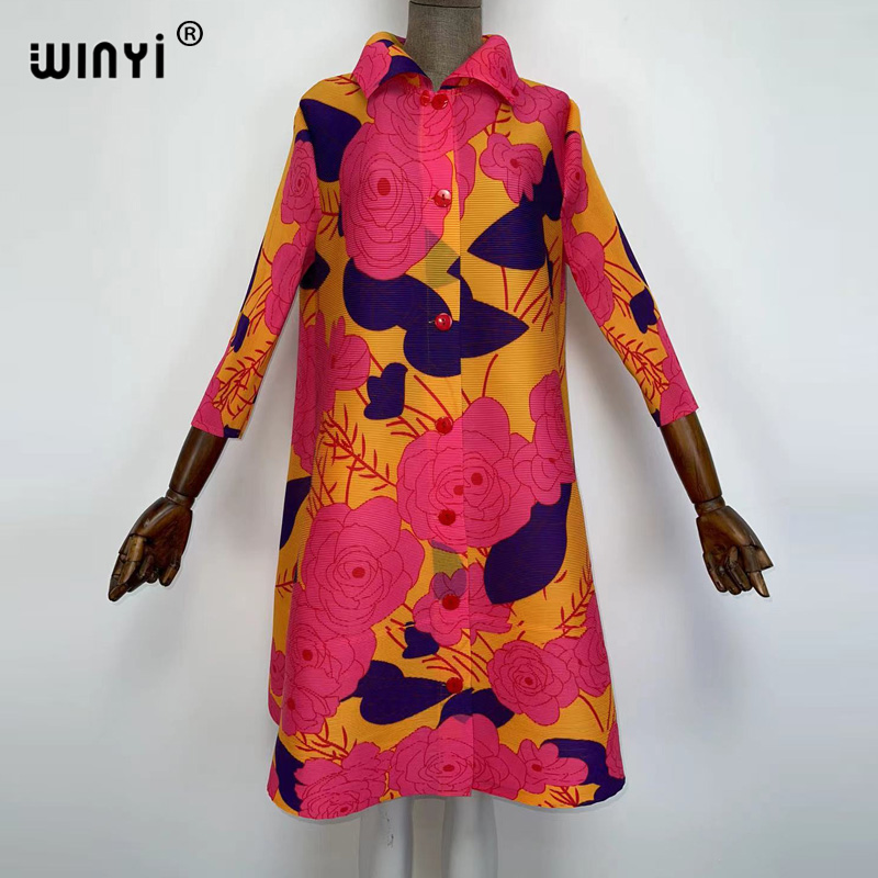 WINYI-vestido cárdigan sukienka para mujer, con estampado Floral ropa holgada arrugado, e informal para vacaciones de verano, talla única: Azul