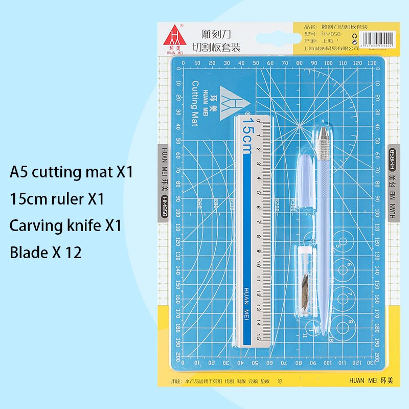 A5 Schneiden Matte Set Cut Pad Aluminium Lineal Carving Messer Ersatz Klinge Gravur Stift Messer Tool Set DIY Aufkleber Washitape werkzeuge: A5 light blue suit