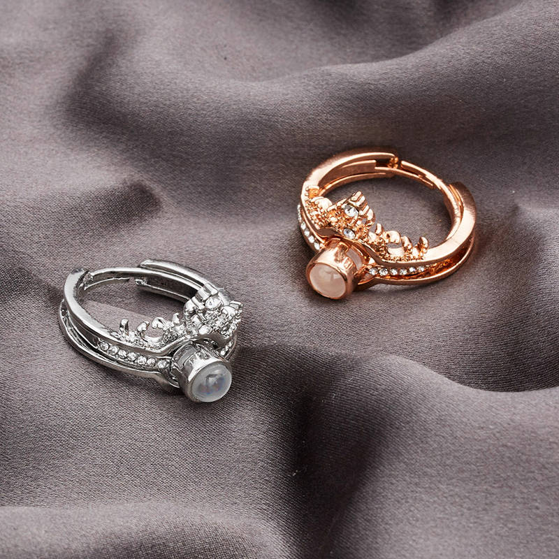 Romantische Speicher 100 Sprache Projektion Ring Für Frauen Krone ICH Liebe Sie Hochzeit Braut Liebhaber Schmuck Finger Weibliche einstellen