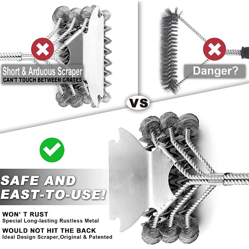 Beeman Grill Brush and Scraper, Best BBQ Cleaner, Perfect Tools for All Grill Types, Including Weber, Ideal Barbecue Accessories