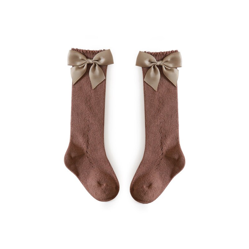 Ins Baby Meisjes In Buis Lange Sokken Peuter Strik Knie Hoge Sokken Katoen Boog Prinses Sokken Kid Hollow Out Sok kniekousen Meisj: coffee / 13cm(4-6Y)