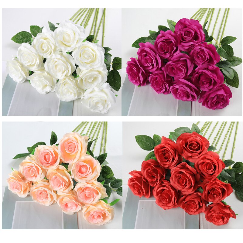 10 Pcs Rose Artificielle Flower Silk Rose Flower 50cm High Wedding Flowers Decoration Luxury Home Decor Valentine Day