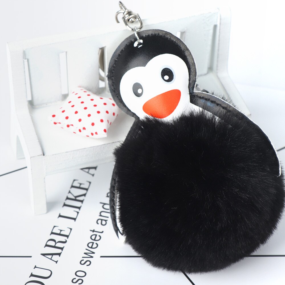 Pluizige bal schattige harige pinguïn sleutelhangers sleutelhanger voor vrouwen meisjes tashanger bont auto sleutelhanger sleutelhangers pompon: Zwart