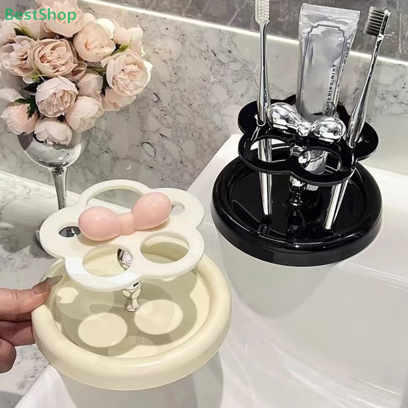 Soporte de cepillo de dientes eléctrico acrílico con forma de flor, estante de almacenamiento de pasta de dientes, estante de almacenamiento de cepillos de maquillaje, organizador de escritorio para baño