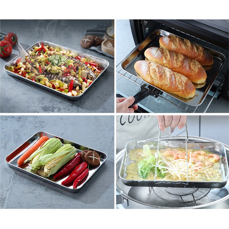 Stainless Steel Rectangle Food Storage Trays Steamed Sausage BBQ Roast Fish Plates Kitchen Bread Pastry Baking Dish Fruit Pans