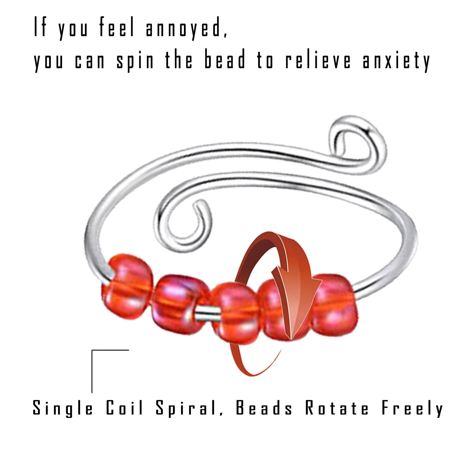 Fidget Beads Fidget Ring Spinner Single Coil Spiral Fidget Ring Beads Toy For Girl Women Rotate Freely Antistress Anxiety Ring: 4
