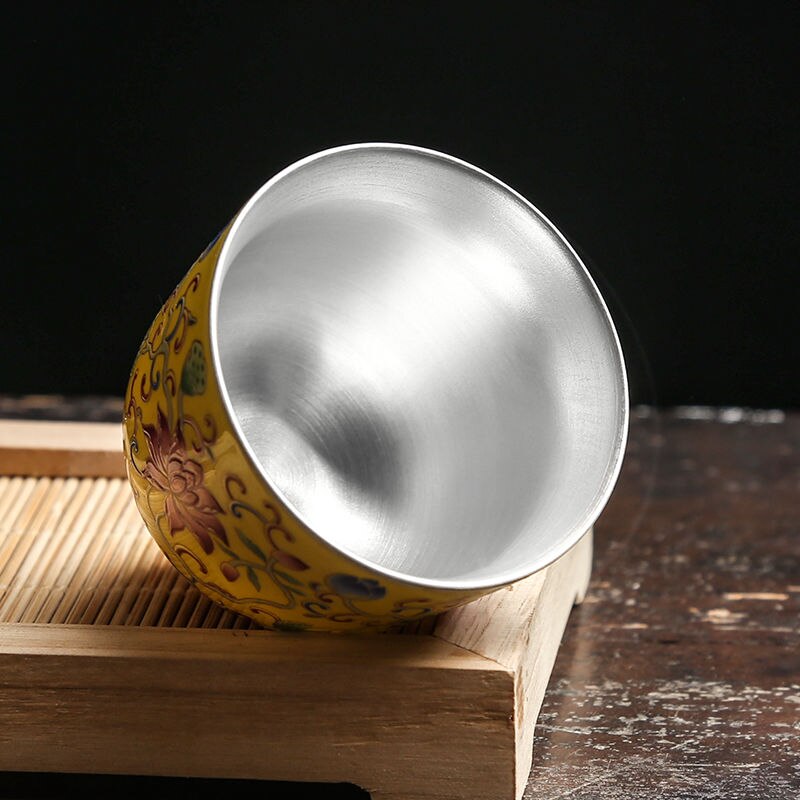 Tasse à thé à Double fond de 65ml, bols à thé de style chinois, tasse en céramique, revêtement interne argenté, tasse impériale asiatique, beau service à thé
