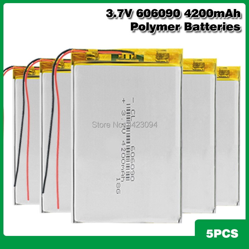 3.7V 606090 4200mAh Rechargeable Lipo Battery Tablet Dvd Camera GPS Electric Toys Laptop Lithium Polymer Batteries: 5PCS