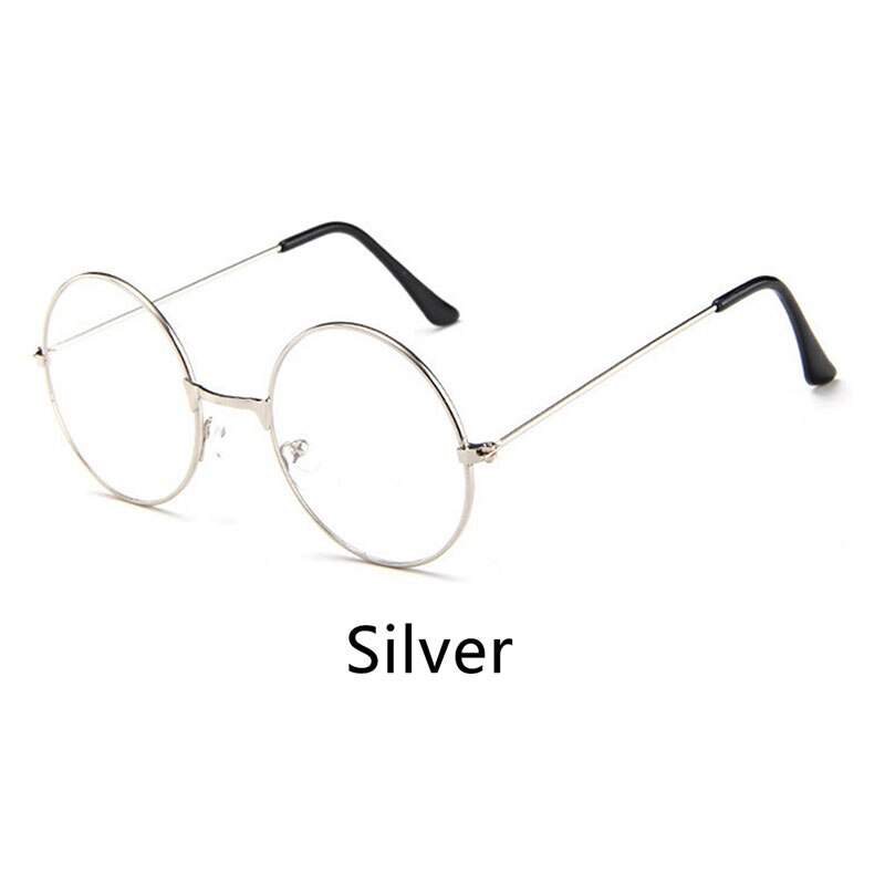 RICHPER 6 Colors Man Woman Retro Large Round Glasses Transparent Metal Eyeglass Frame Black Silver Gold Spectacles Eyeglasses: silver