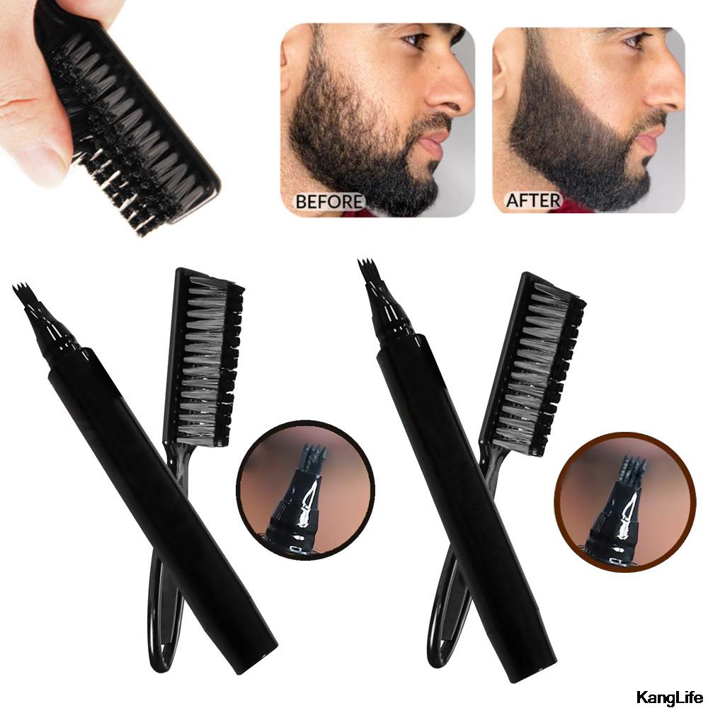 Baard Pen Vier Gevorkte Baard Filler Potlood En Borstel Baard Enhancer Waterdicht Snor Coloring Vormgeving Gereedschap Haar Potlood