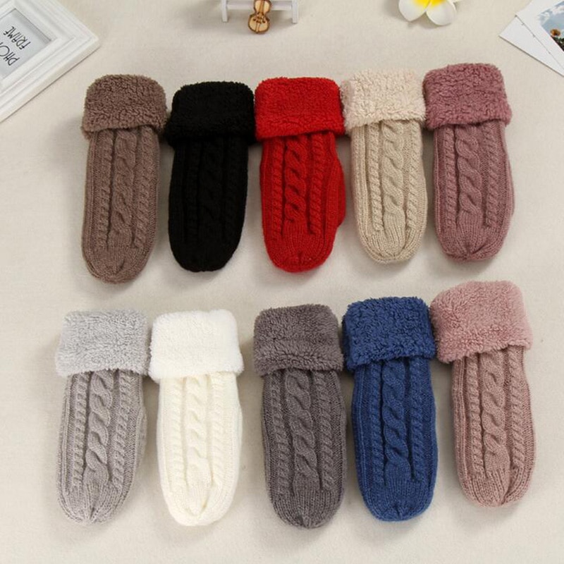 Kvinner strikker twist blomster votter vinter kvinnelig ull pluss kashmir fløyel fortykning varme helfingerhansker guantes  l45