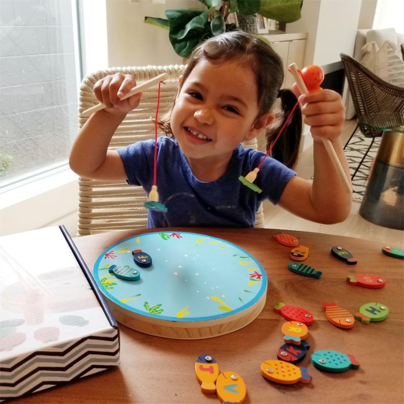 Magnetic Wooden Fishing Game Toy for Alphabet Fish Catching Counting Preschool Board Games Toys for 2 3 4 Year Old Girl Boy