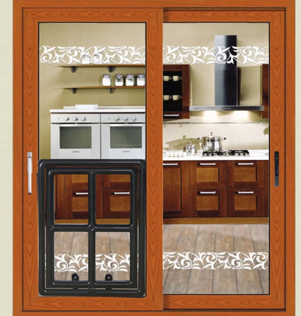 Plastic Pet Door for Screen Door Protector Dog Sliding Screen Doggy Door with Flap Automatic Close Lockable Cat Door Screen Gate