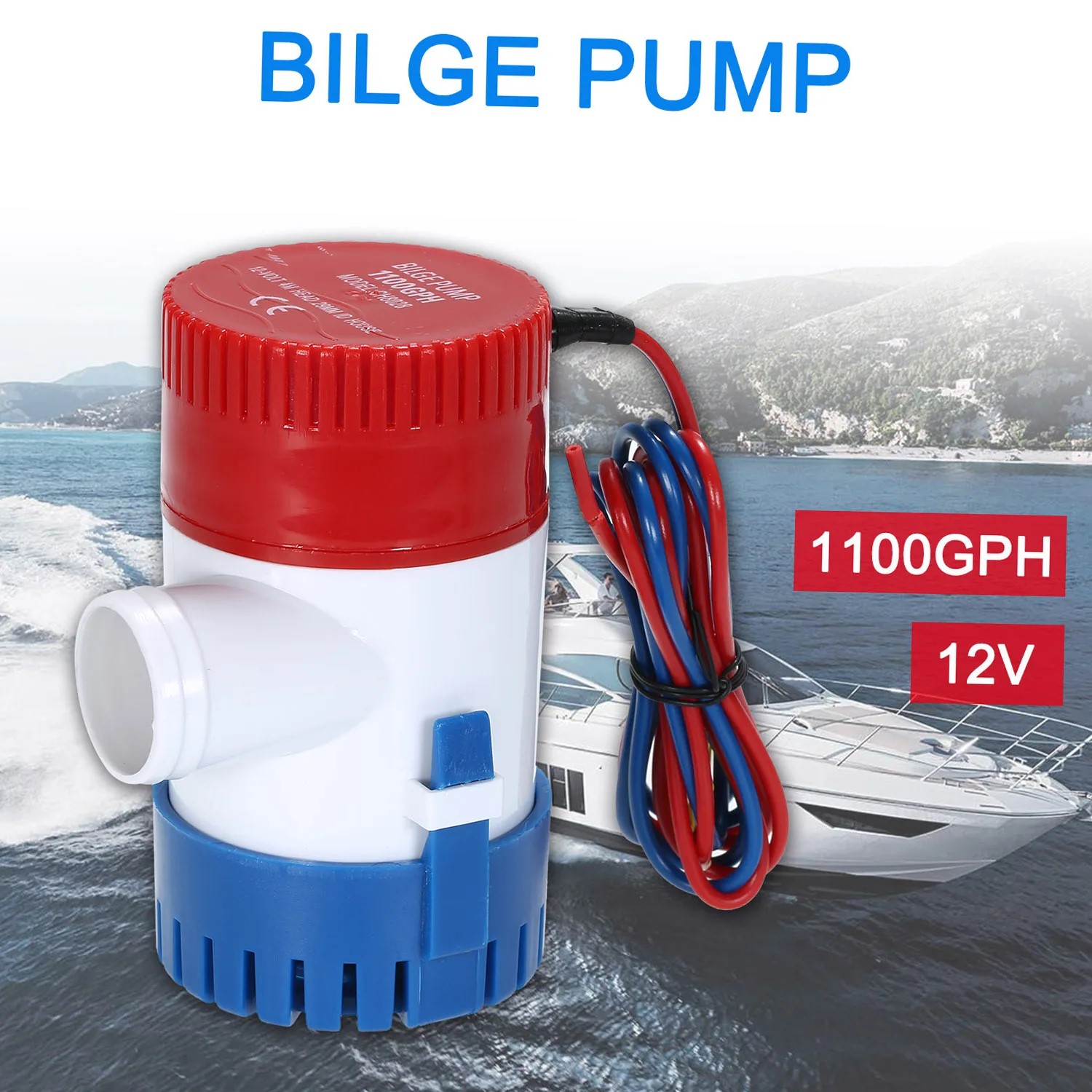 12V Electric Pump 1100GPH Marine Bilge Pump Submersible Boat Water Pump