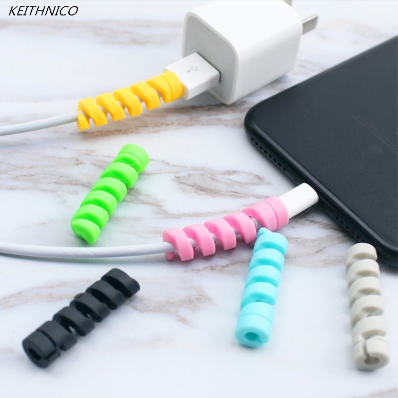 Protecteur de câble en spirale pour iphone, 5 pièces, étui de protection pour câble de chargeur Usb, ligne de données, enrouleur de bobine en Silicone