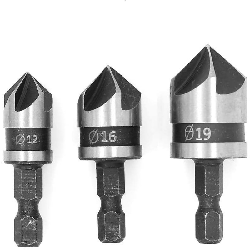 1/3/6pcs 82Degrees Chamfer Drill Bit Set 12/16/19mm 5Flute Woodworking Drill Bit Cutter Countersink Drill Bit Set Metal Drilling