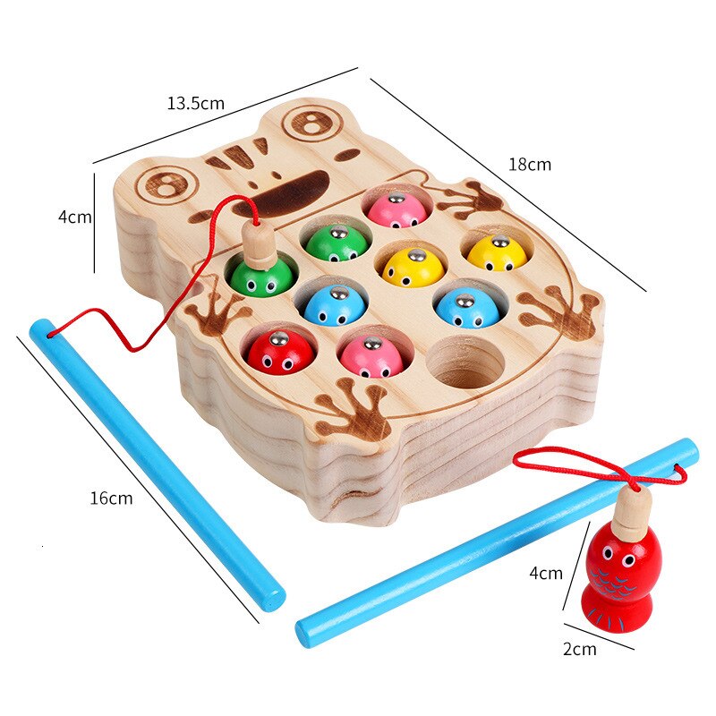 Houten kinderen Plezier Kikker Vissen Peuter Baby ouder-kind Interactie Vroege Onderwijs Magnetische Vissen Educatief Speelgoed