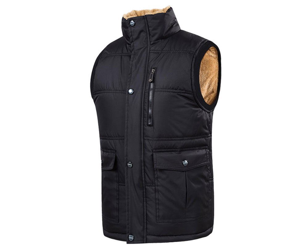 Gilet en molleton pour homme, veste sans manches, couleur unie, noir, , grande taille 7XL, Gilet épais, automne et hiver décontracté: Black / M