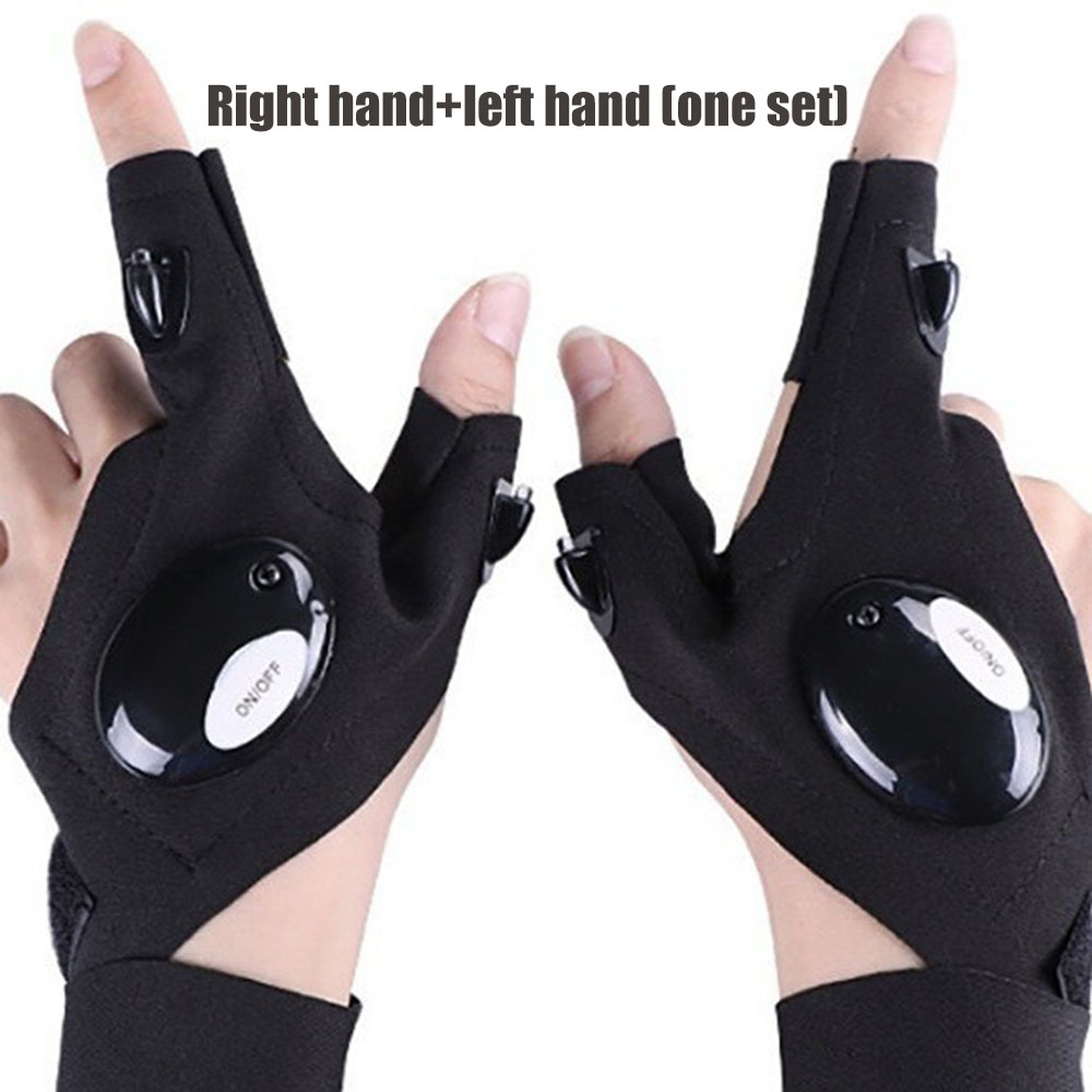 Fahrradhandschuhe mit Lichtern, Handschuhe für Angelausrügestochen, Zubehör, Handschuh mit LED, fingerlos, Licht, Finger, Fäustlinge, Bekleidung: Grün