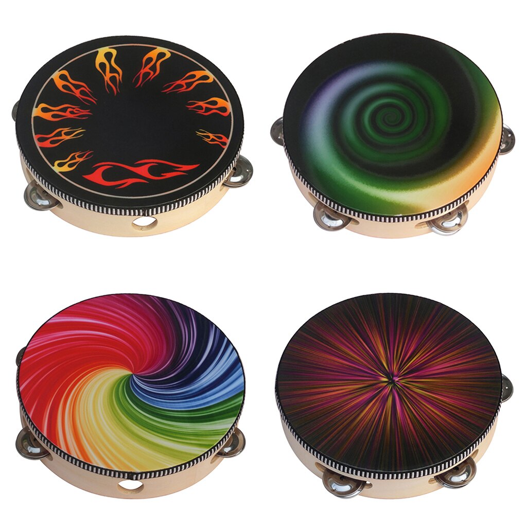 Handheld Tambourine Timbrel Hand Drum 8'' for Party KTV Band Accompaniment