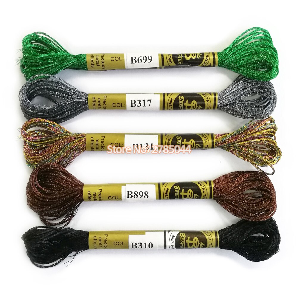 Sanbest Metallic Cross Stitch Thread Shiny Effect Embroidery Threads DIY Decor Hand Knitting Crafts Floss Sewing TH00042: Combo 03 5skeins