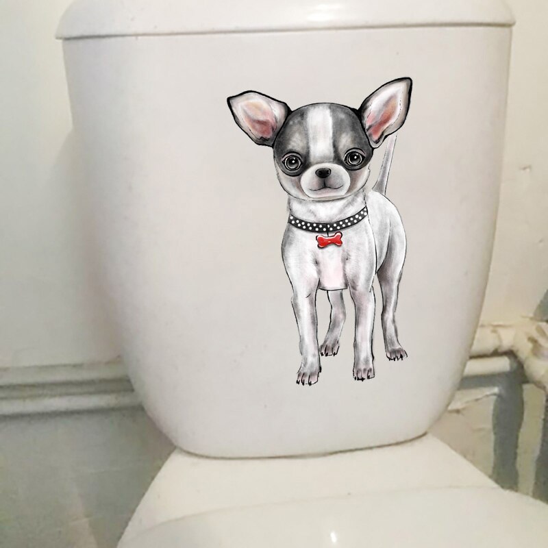 Yoja 14.6 × 23.6Cm Hand Getrokken Chihuahua Badkamer Wc Decoratie Thuis Kamer Muurstickers T1-2987