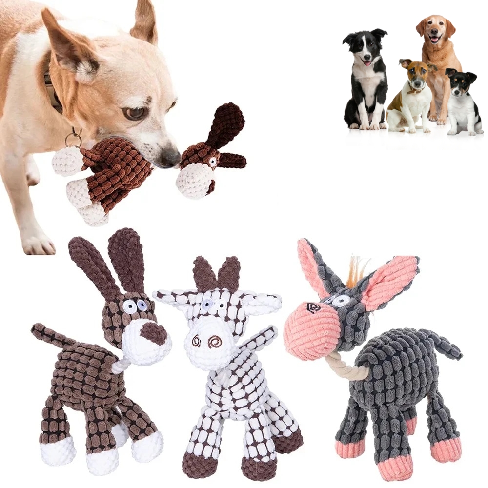 Brinquedo de pelúcia para cachorro, burro de pelúcia, brinquedo para cães de estimação, resistente à mordida, brinquedo com casca bb, brinquedos estridentes para cães, produtos para animais de estimação, acessórios para cães