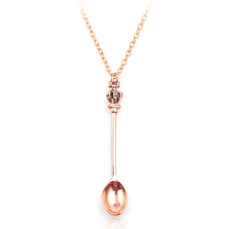 Goud Rose Goud Zwart Zilver Kleur Tone Snuff Mini Thee Crown Ketting Vintage Lepel Hangers Ketting Mini Lange Link sieraden: rose gold color